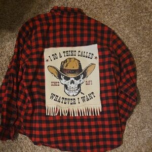 Universal Thread Red and Black Plaid Shirt with Skull Design